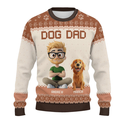 PSTS22 Dog Dad Autumn Leave 3D Cartoon Cute - Personalized Custom Sweater