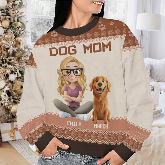 PSTS21 Dog Mom Mum Autumn Leave 3D Cartoon Cute - Personalized Custom Sweater