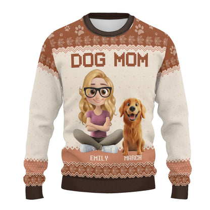 PSTS21 Dog Mom Mum Autumn Leave 3D Cartoon Cute - Personalized Custom Sweater