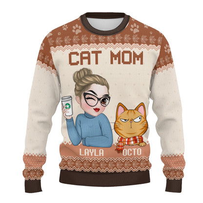 PSTS23 Cat Mom Mum Autumn Leave - Personalized Custom Sweater