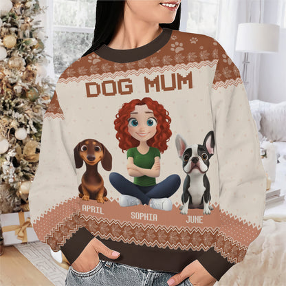 PSTS21 Dog Mom Mum Autumn Leave 3D Cartoon Cute - Personalized Custom Sweater