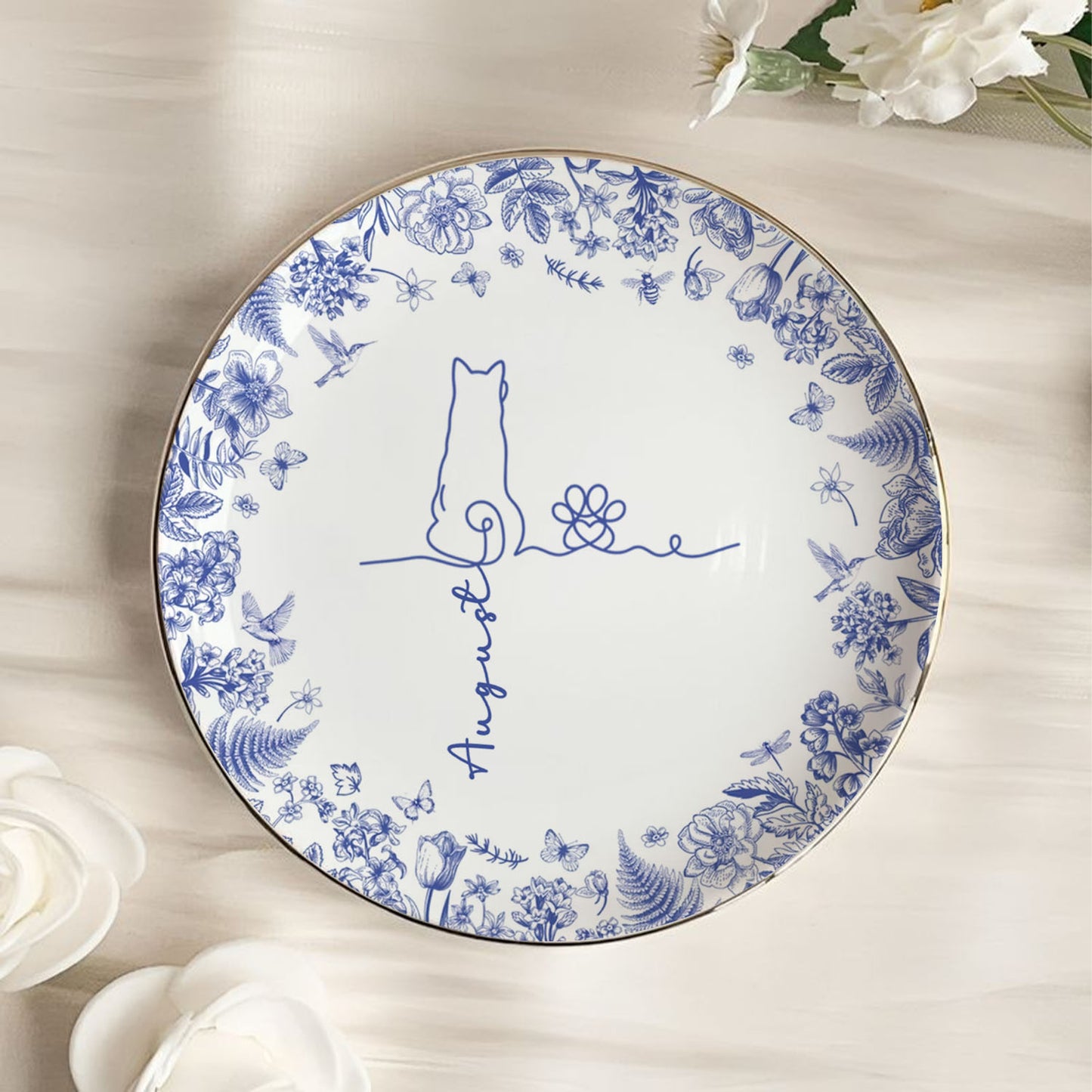 PSD04 Toile De Jouy French Dog Line - Personalized Custom Jewelry Dish
