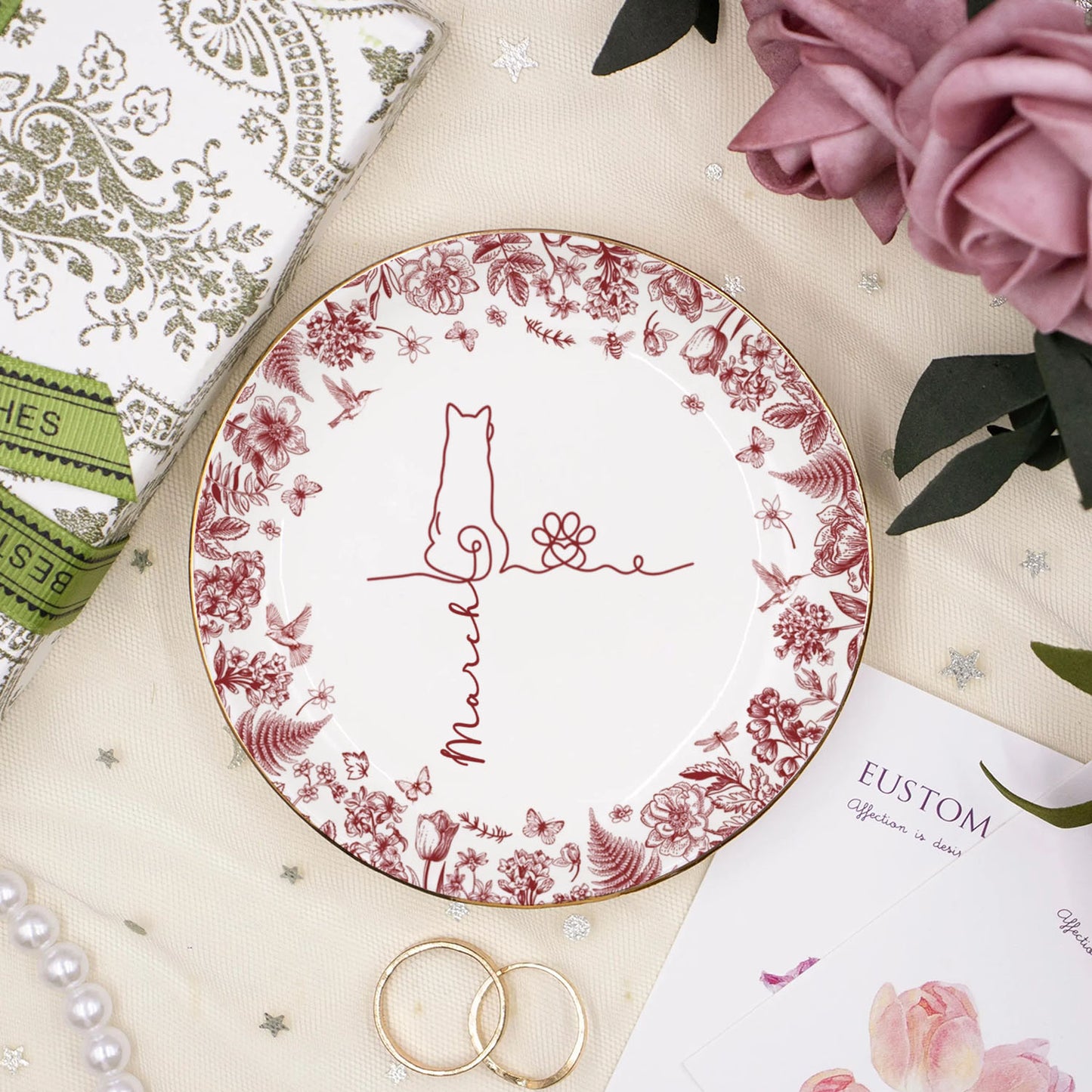 PSD04 Toile De Jouy French Dog Line - Personalized Custom Jewelry Dish