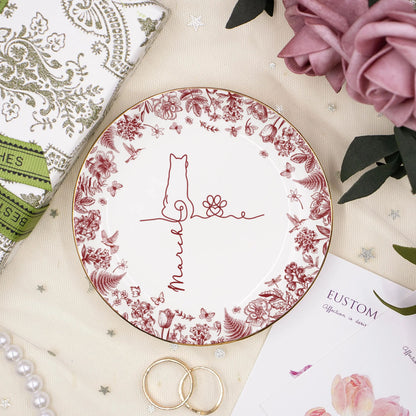 PSD04 Toile De Jouy French Dog Line - Personalized Custom Jewelry Dish