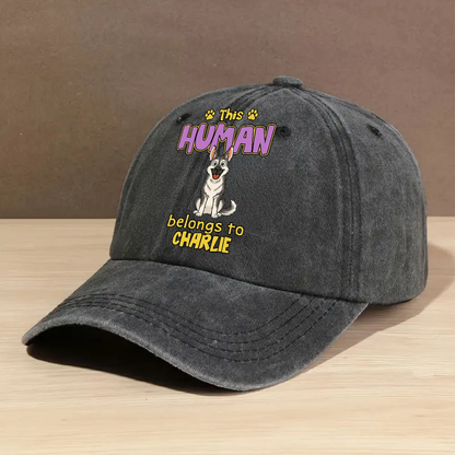 UPST77 This Human Belongs To Retro Dog - Personalized Custom Wash Denim Cap