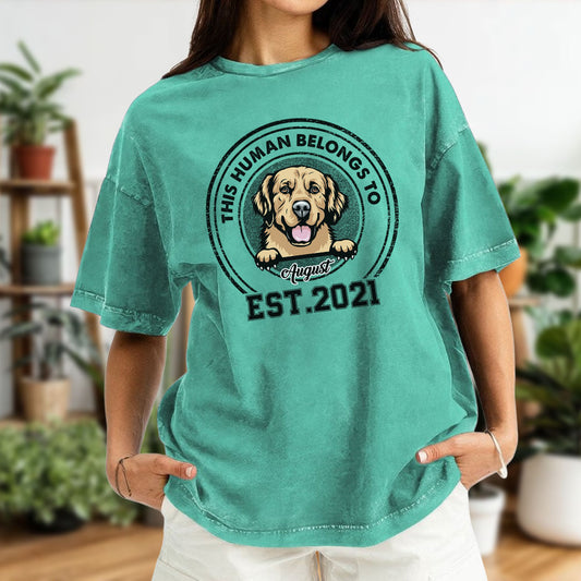 PST55 This Human Belongs To Dog Lovers - Personalized Custom Washed T-shirt