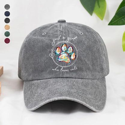 PSC35 Just A Girl Who Loves Cats - Wash Denim Cap