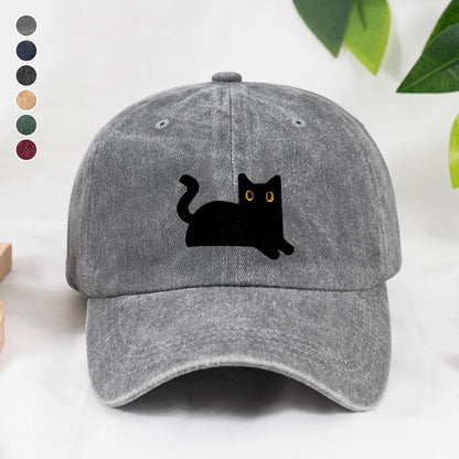 PSC29 Black Cat Funny Cat Lover - Wash Denim Cap