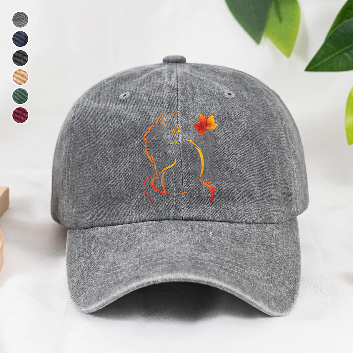 PSC31 Cat Autumn Cat Lover - Wash Denim Cap