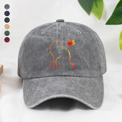 PSC31 Cat Autumn Cat Lover - Wash Denim Cap