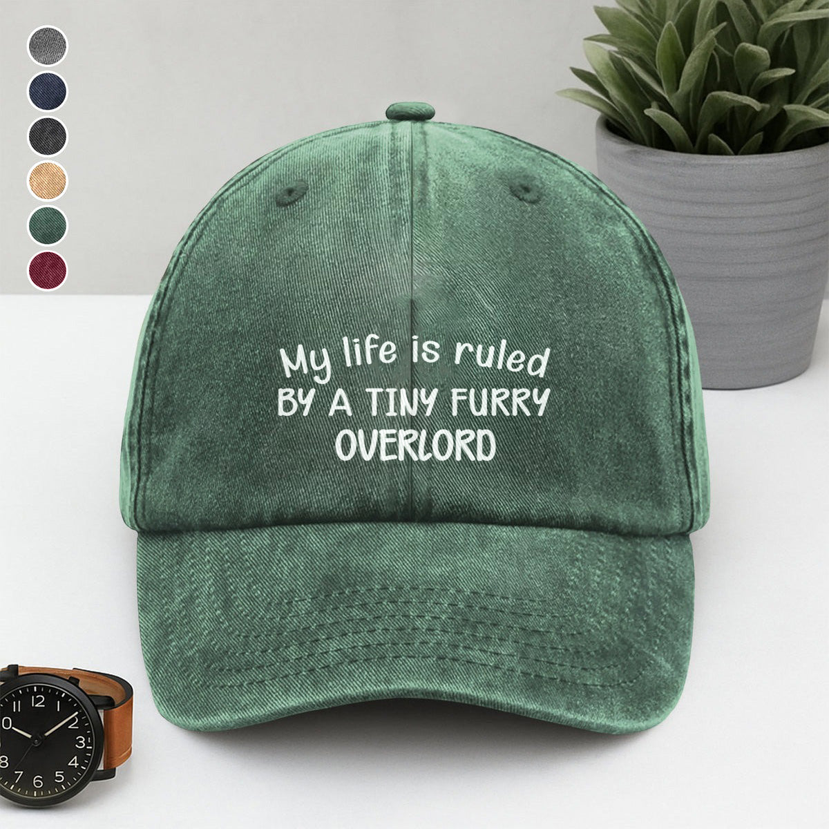 PSC32 My Life Is Ruled By A Tiny Furry Overlord - Wash Denim Cap