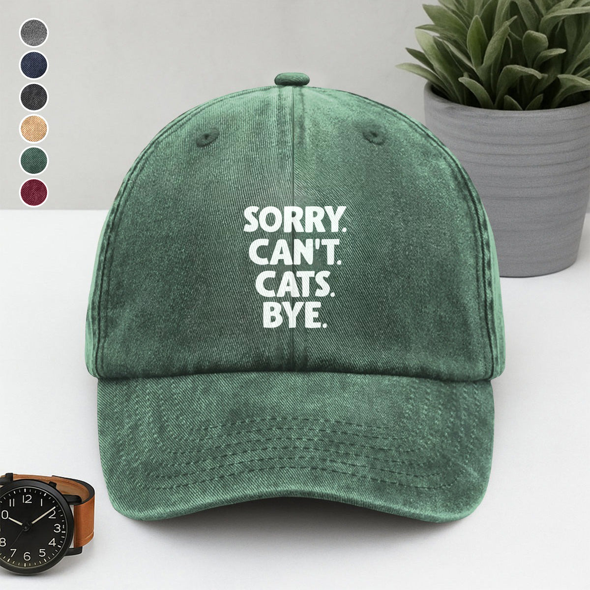 PSC34 Sorry Can't Cats Bye - Wash Denim Cap