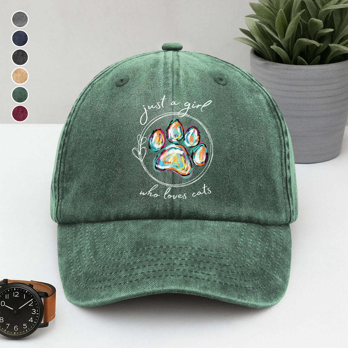 PSC35 Just A Girl Who Loves Cats - Wash Denim Cap