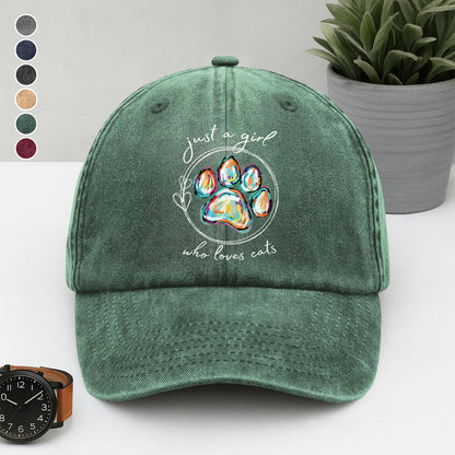 PSC35 Just A Girl Who Loves Cats - Wash Denim Cap