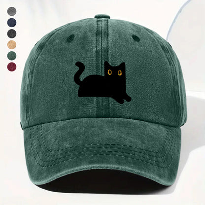 PSC29 Black Cat Funny Cat Lover - Wash Denim Cap