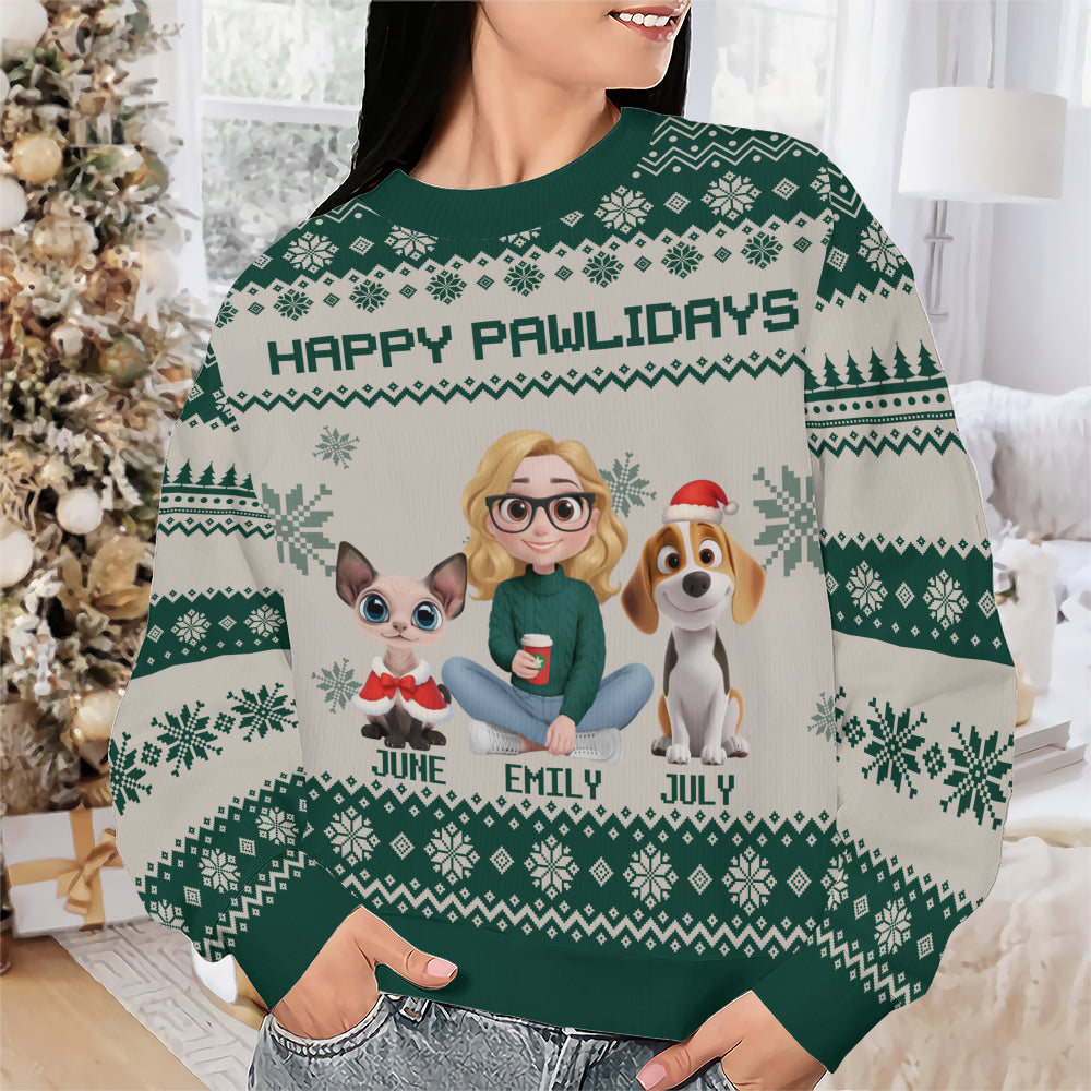 PSTS14 Fur Mom Happy Pawlidays Xmas 3D Cartoon Cute - Personalized Custom Sweater