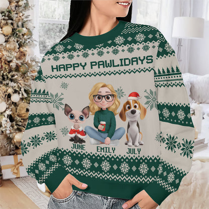 PSTS14 Fur Mom Happy Pawlidays Xmas 3D Cartoon Cute - Personalized Custom Sweater