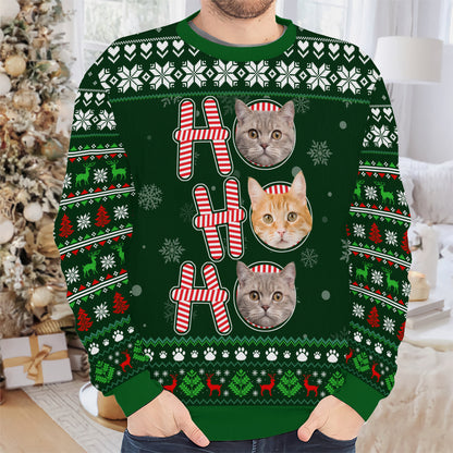 PSTS57 Ho Ho Ho Christmas Cat Dog Lover Photo Upload - Personalized Custom Sweater