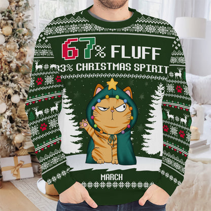 PSTS58 67% Fluff 33% Christmas Spirit Cat Lover - Personalized Custom Sweater