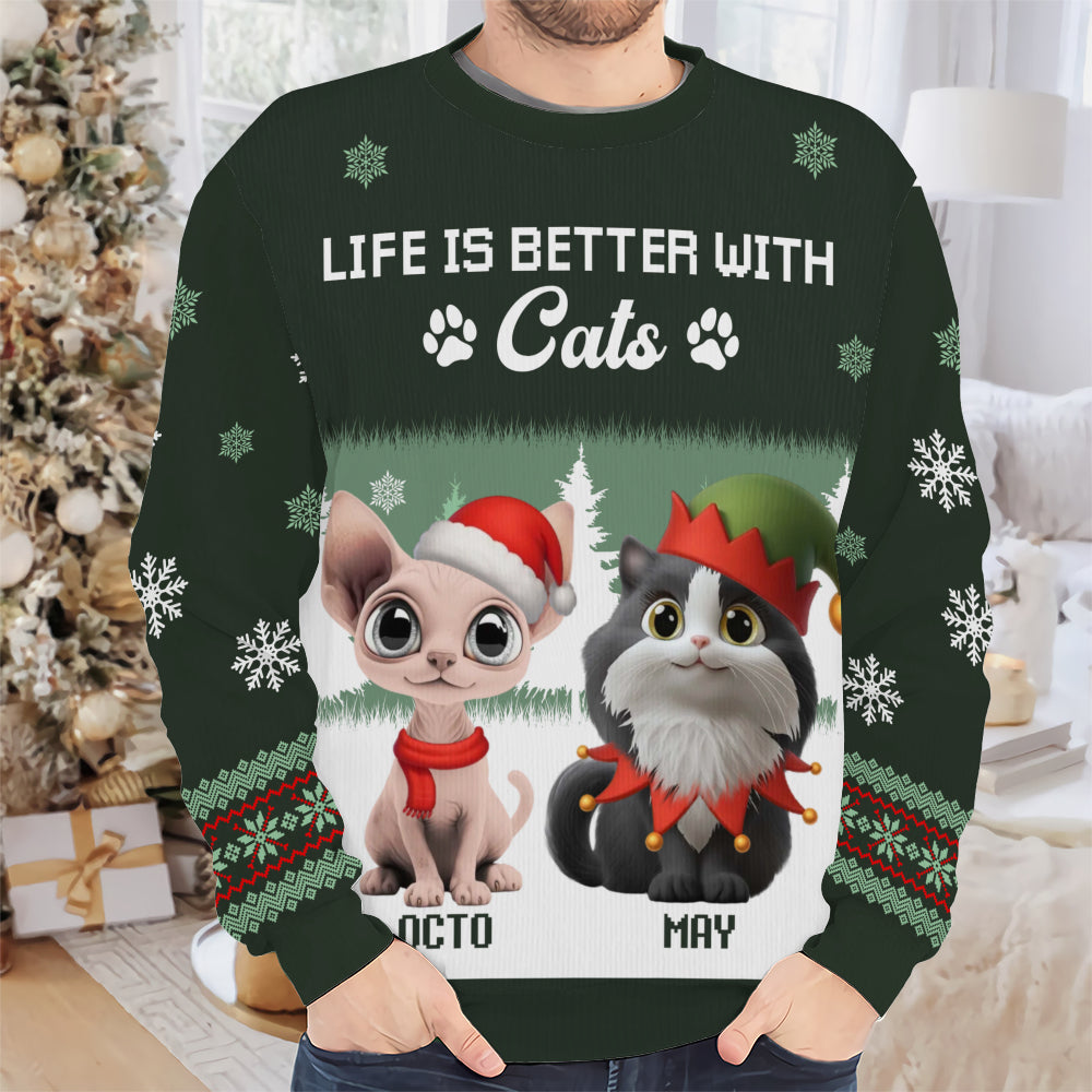 PSTS47 Life Is Better With A Cat Xmas - Personalized Custom Sweater