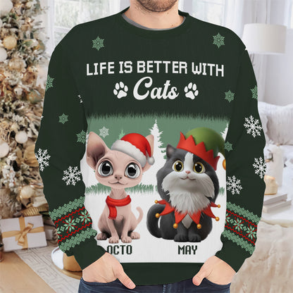 PSTS47 Life Is Better With A Cat Xmas - Personalized Custom Sweater