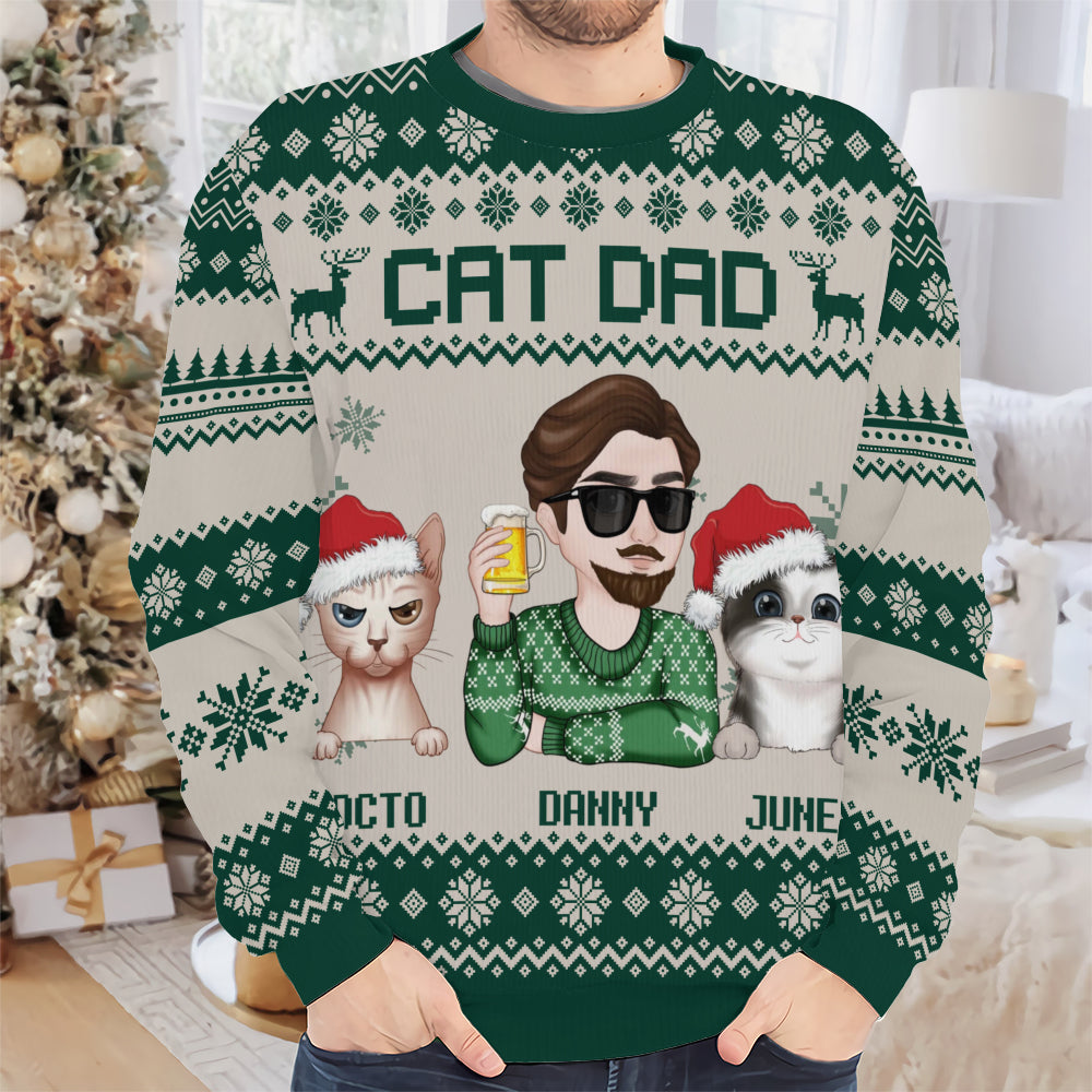 PSTS13 Cat Dad Xmas - Personalized Custom Sweater