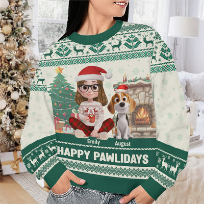 PSTS28 Happy Pawlidays Dog Mom Xmas - Personalized Custom Sweater