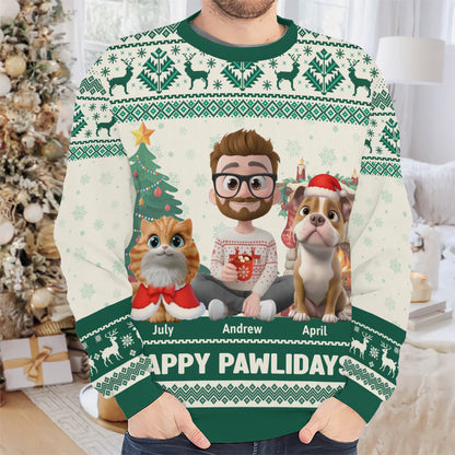 PSTS29 Happy Pawlidays Fur Dad Xmas - Personalized Custom Sweater