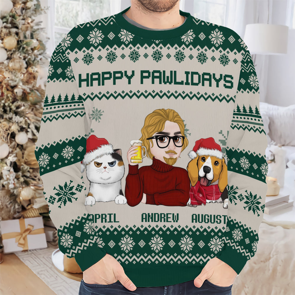 PSTS11 Fur Dad Happy Pawlidays Xmas - Personalized Custom Sweater