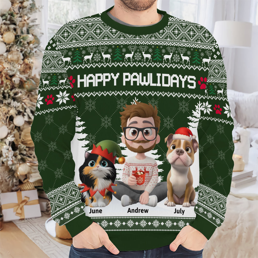 PSTS07 Fur Dad Happy Pawlidays Xmas - Personalized Custom Sweater
