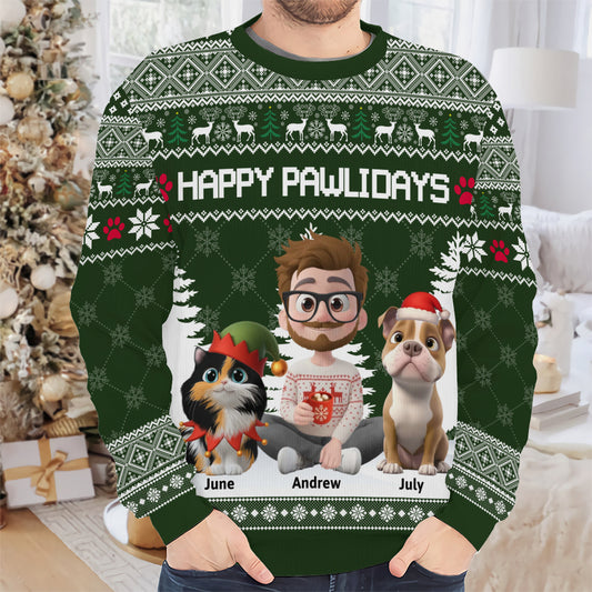 PSTS07 Fur Dad Happy Pawlidays Xmas - Personalized Custom Sweater