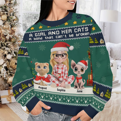 PSTS05 A Girl And Her Cat Xmas - Personalized Custom Sweater