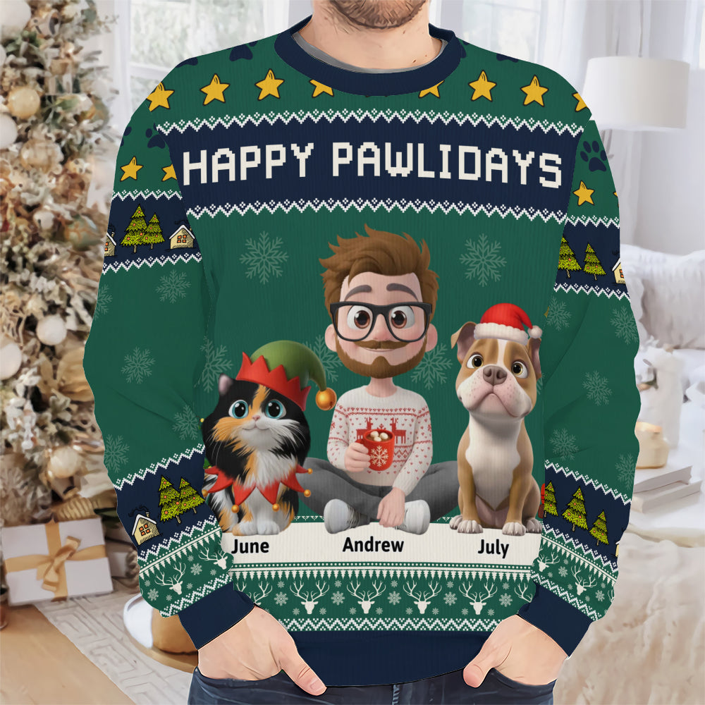 PSTS03 Fur Dad Happy Pawlidays - Personalized Custom Sweater