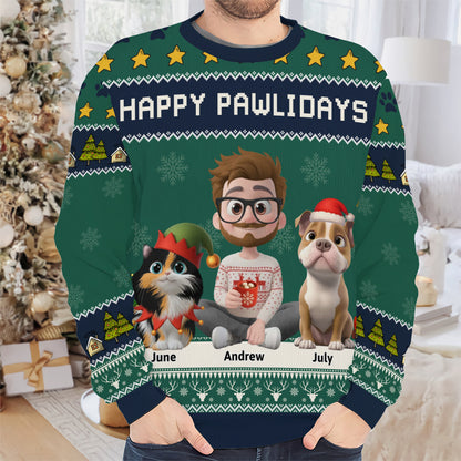 PSTS03 Fur Dad Happy Pawlidays - Personalized Custom Sweater
