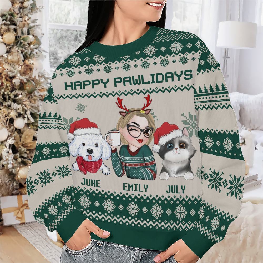 PSTS10 Fur Mom Happy Pawlidays Xmas - Personalized Custom Sweater