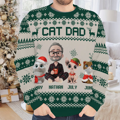 PSTS17 Cat Dad Xmas 3D Cartoon Cute - Personalized Custom Sweater