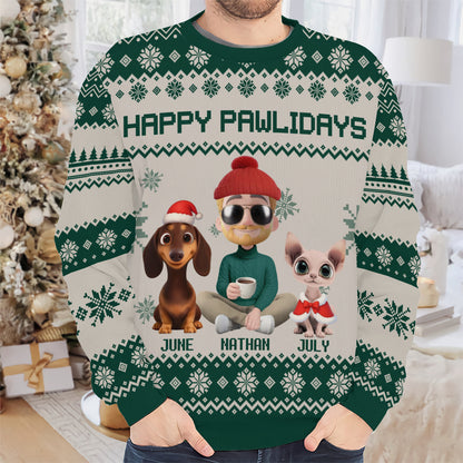 PSTS15 Fur Dad Happy Pawlidays Xmas 3D Cartoon Cute - Personalized Custom Sweater
