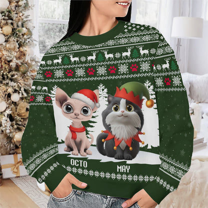 PSTS37 Cat Lover Christmas Pattern - Personalized Custom Sweater