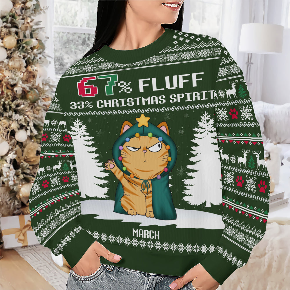 PSTS58 67% Fluff 33% Christmas Spirit Cat Lover - Personalized Custom Sweater