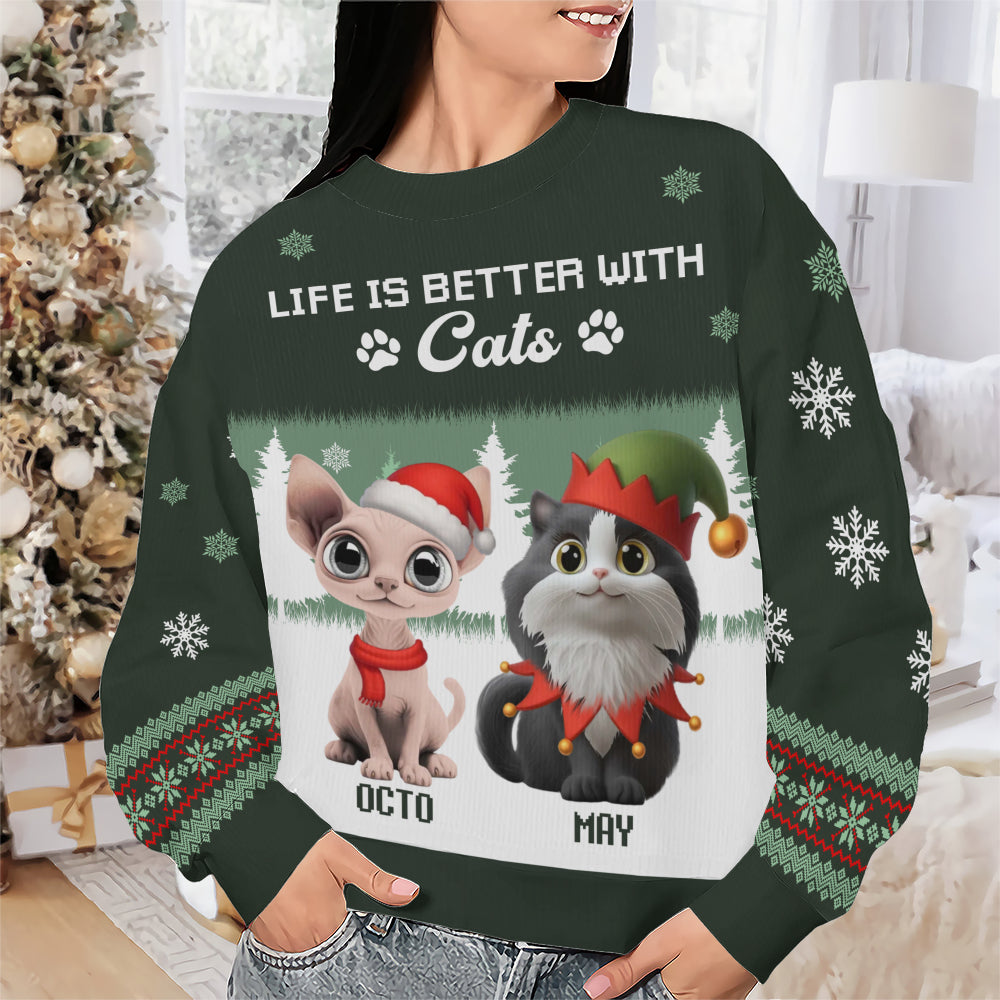 PSTS47 Life Is Better With A Cat Xmas - Personalized Custom Sweater
