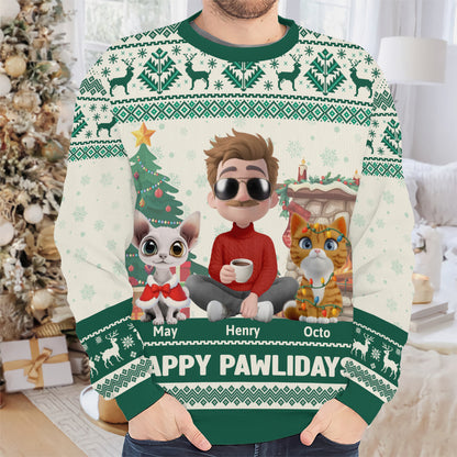 PSTS31 Happy Pawlidays Cat Dad Xmas - Personalized Custom Sweater