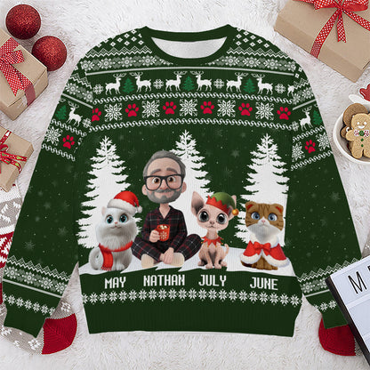 PSTS36 Cat Dad Christmas Pattern - Personalized Custom Sweater