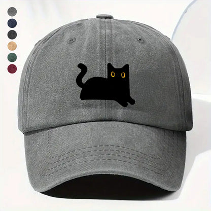 PSC29 Black Cat Funny Cat Lover - Wash Denim Cap