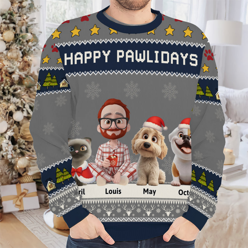 PSTS03 Fur Dad Happy Pawlidays - Personalized Custom Sweater