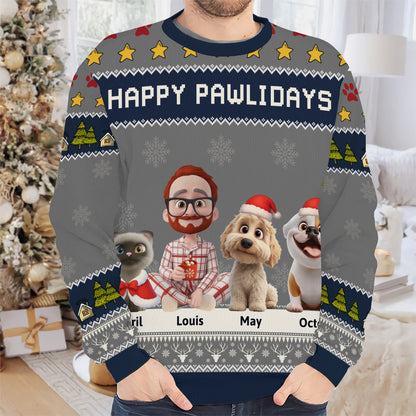 PSTS03 Fur Dad Happy Pawlidays - Personalized Custom Sweater