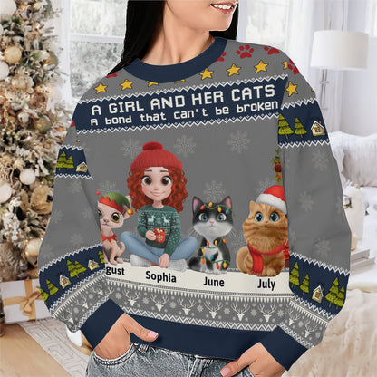 PSTS05 A Girl And Her Cat Xmas - Personalized Custom Sweater