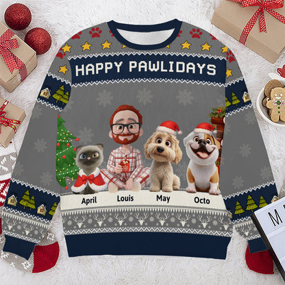 PSTS03 Fur Dad Happy Pawlidays - Personalized Custom Sweater