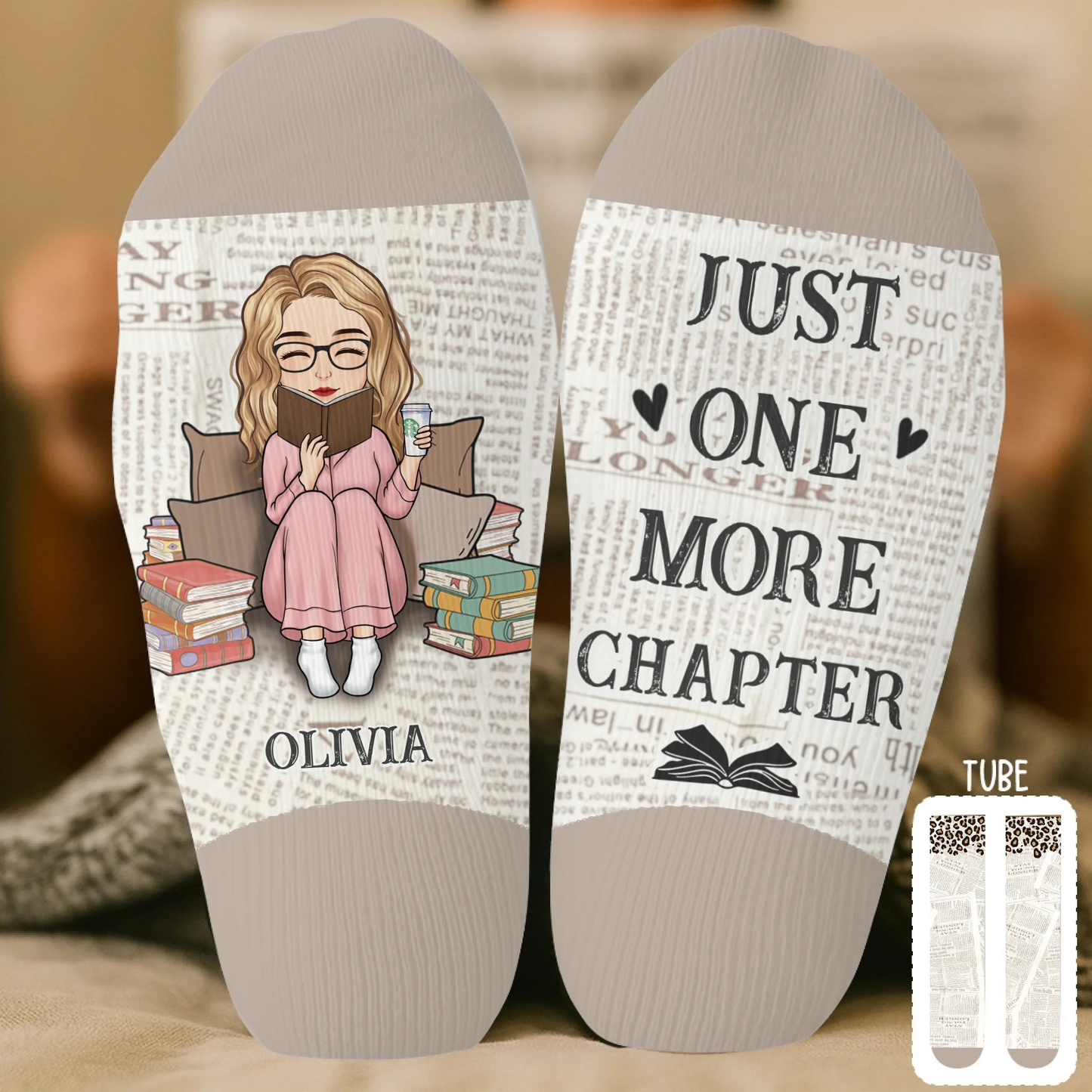 PSSO03 Just One More Chapter Books Lover Bookworms-Personalized Custom Crew Socks