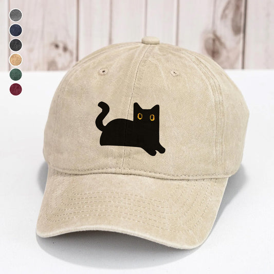 PSC29 Black Cat Funny Cat Lover - Wash Denim Cap