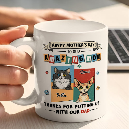 UPST11 Happy Mother's Day Amazing Cat Mom Retro Style - Personalized White Mug Accent Mug